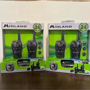 NEW 2 Sets of Midland Two-Way Radios Walkie Talkies Rechargeable Batteries